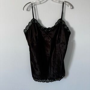 George Plus Black Satin Cami w/Lace & Sequin Trim Size 1X Babydoll Vintage Vibe